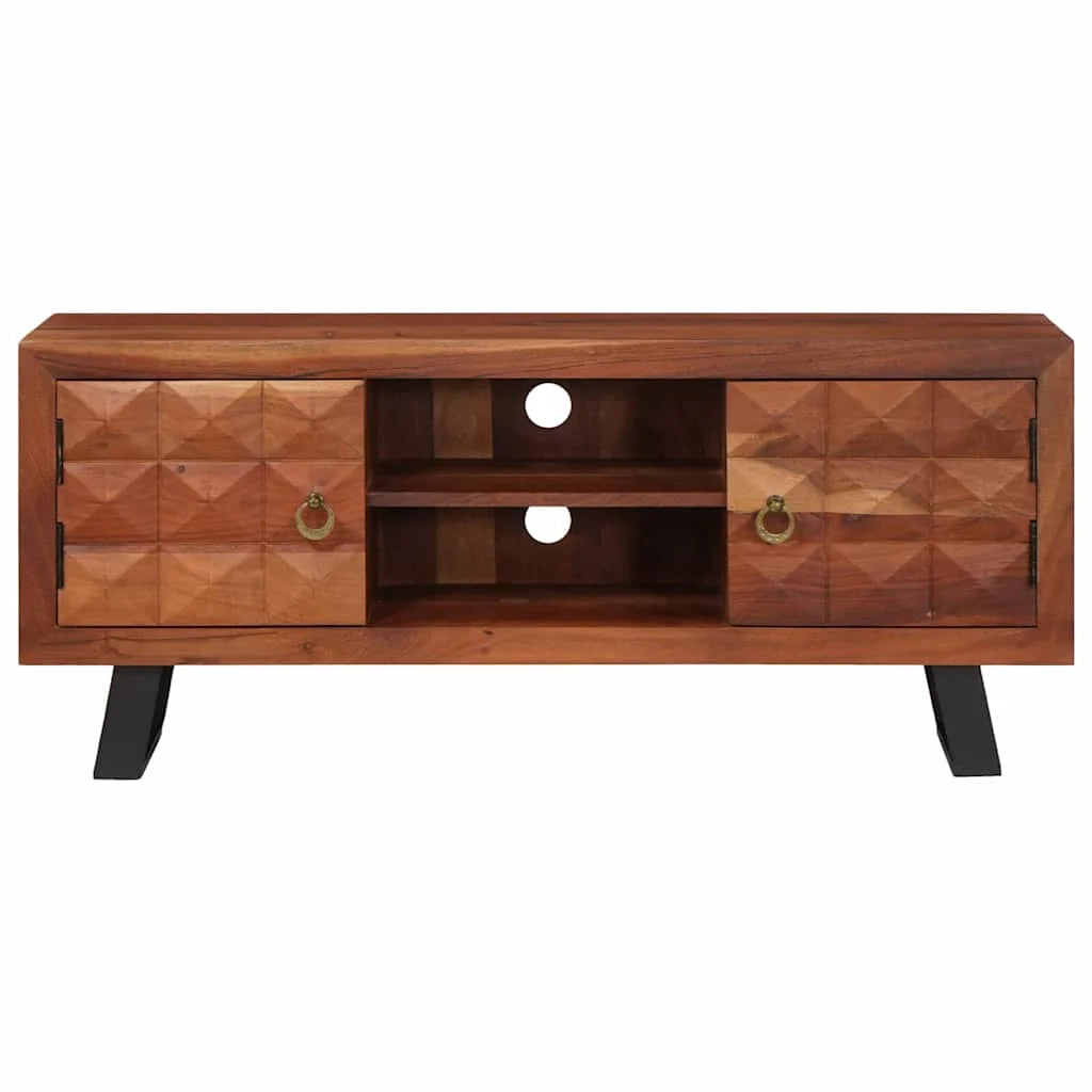 Mobile TV moderno con capiente spazio di archiviazione 112 x 30 x 48 cm in legno massello di acacia marrone miele 02_0058060
