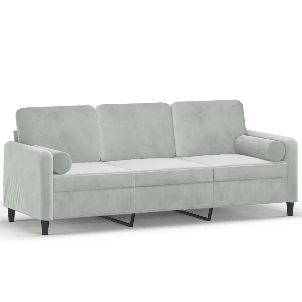 Divano a 3 Posti con Cuscini Grigio Chiaro 180 cm in Velluto 3200891