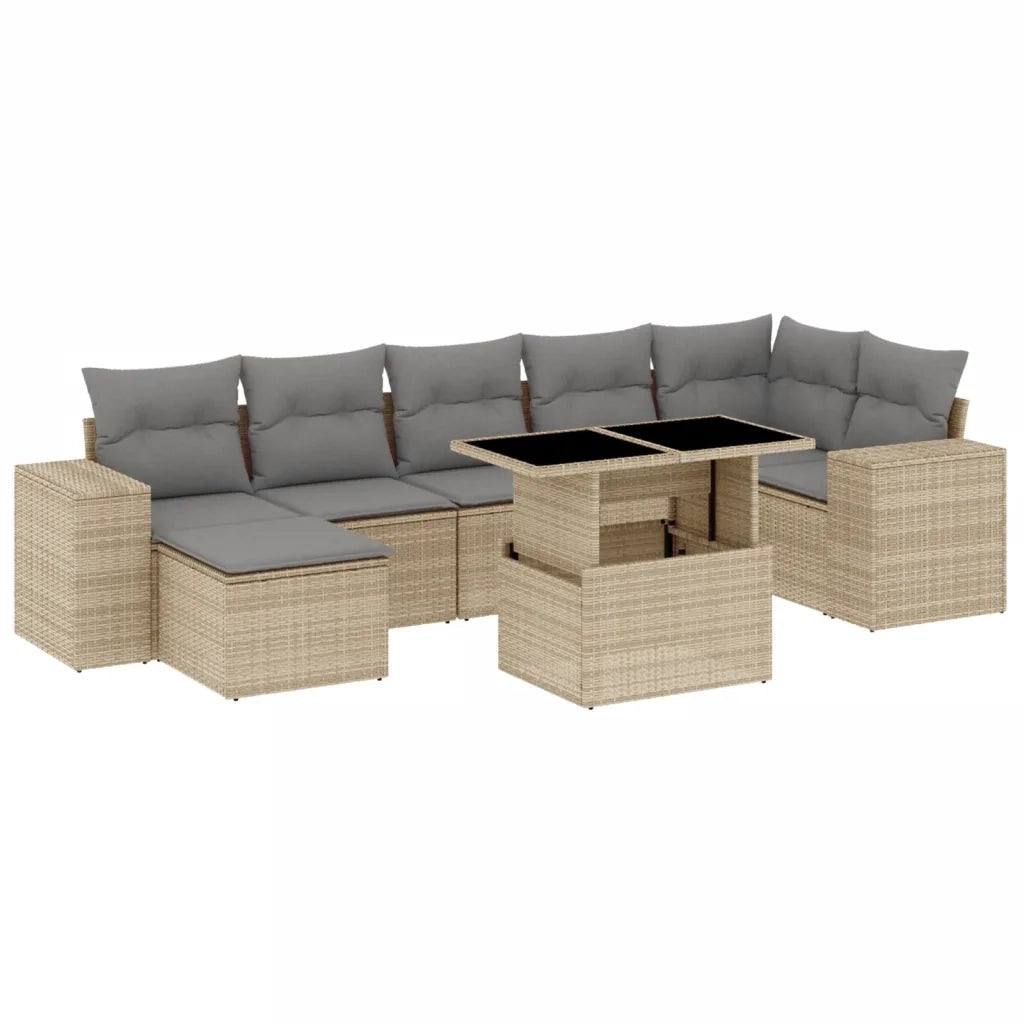 Set Divano da Giardino 8 pz con Cuscini Beige in Polyrattan 3269319