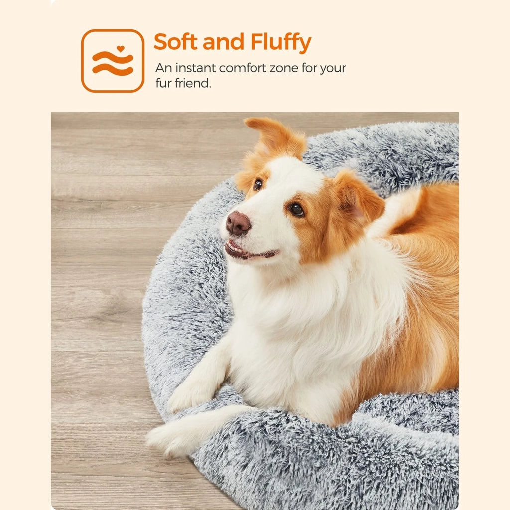Cuccia rotonda per cani a forma di ciambella stile divano con cuscino centrale sfoderabile e lavabile morbido tessuto di peluche ø100 cm grigio chiaro 12_0006846