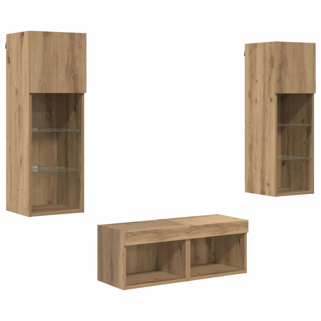 Mobiletti TV da Parete 4 pcs Rovere Nero Legno multistrato 3402918