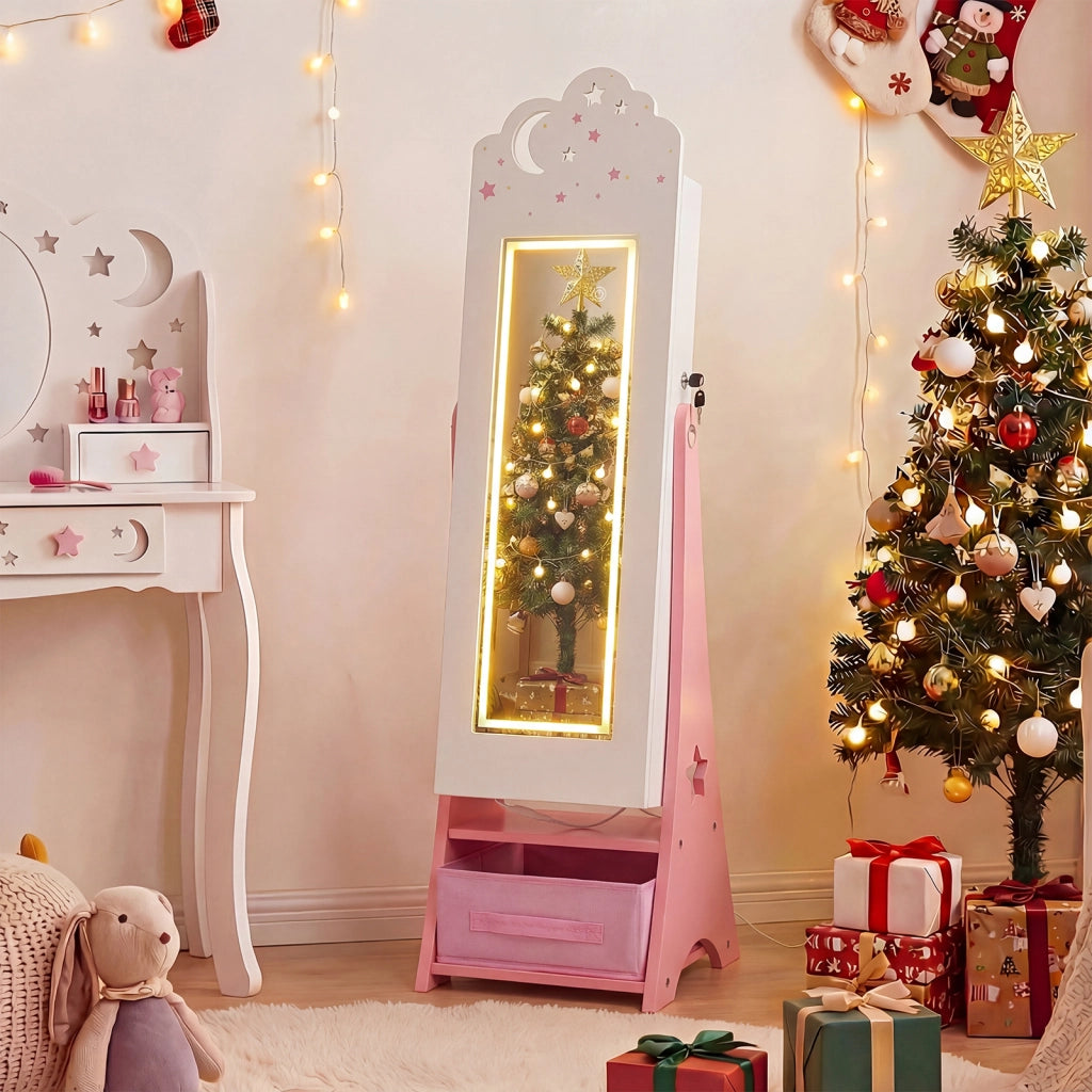 Mobiletto gioielli bambini luci specchio figura intera 4 sensore-Mobiletto portagioielli principessa terra camera sala giochi Bianco