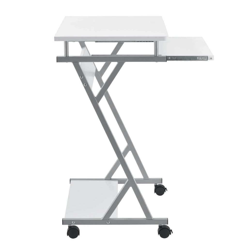 Scrivania per computer con rotelle vassoio scorrevole per tastiera e 4 ruote MDF 60 cm bianco 03_0001153