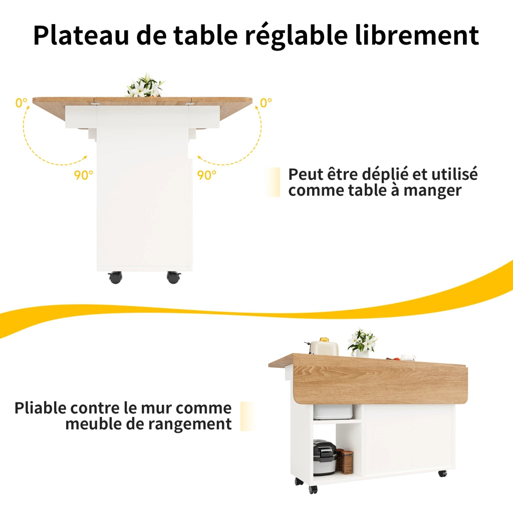 ISOLA CUCINA Pieghevole 120x30/70x79,5 cm MDF e Vetro Bianco