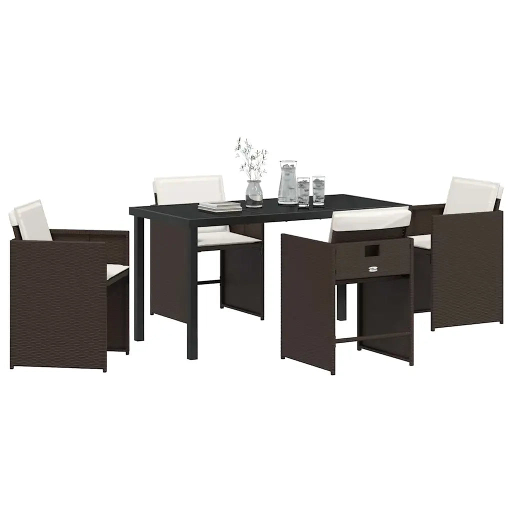 Set da Pranzo per Giardino con cuscino 5 pcs Marrone polyrattan
