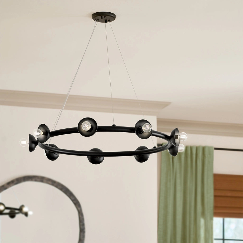 Lampadario loft nero satinato anello Ø88 9xE14 Kichler