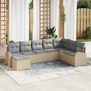 Set Divano da Giardino con cuscino 8 pcs Beige Poly Rattan