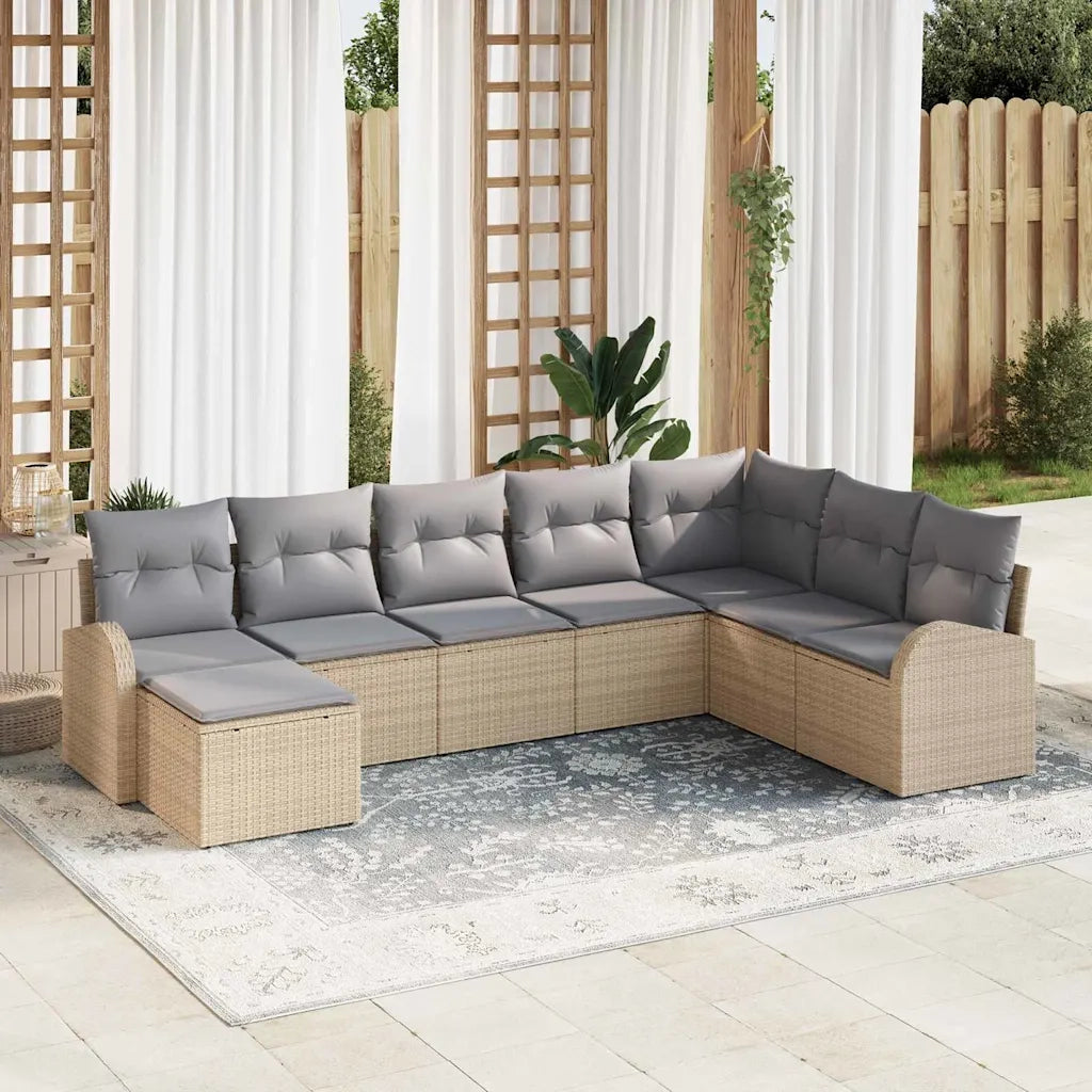 Set Divano da Giardino con cuscino 8 pcs Beige Poly Rattan