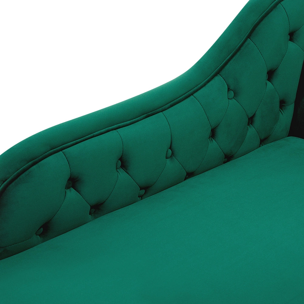 Chaise longue di colore Verde versione destra in Velluto abbottonato testa chiodata Stile Chesterfield