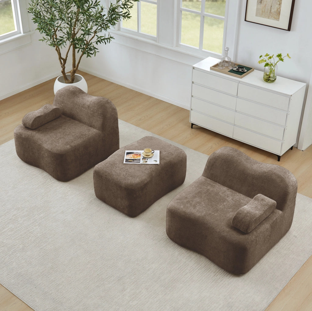 Divano angolare modulare 2-4 posti con pouf in velluto marrone HOMVRA