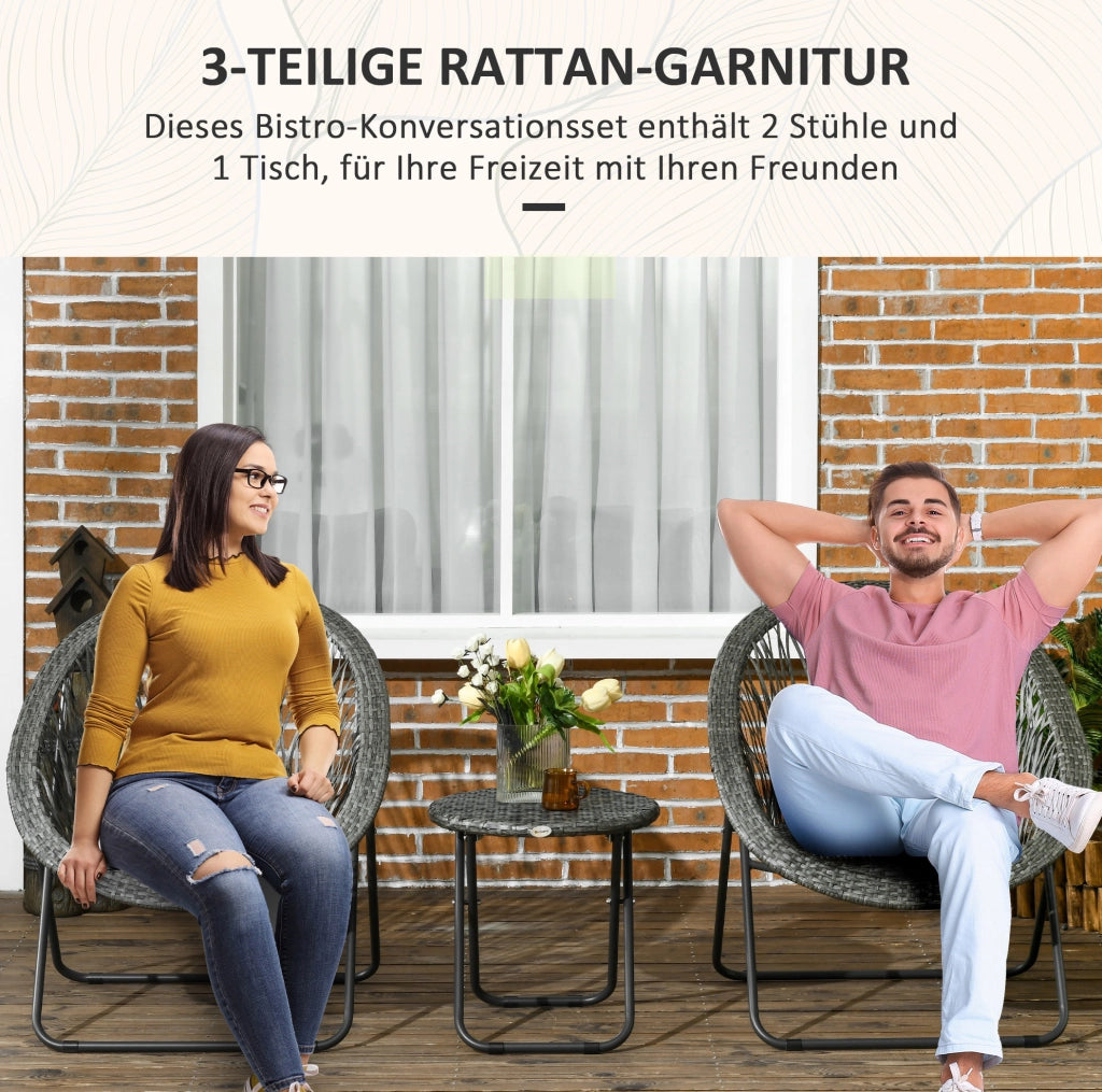 Set da giardino pieghevole 3 pezzi grigio con tavolino e 2 sedie