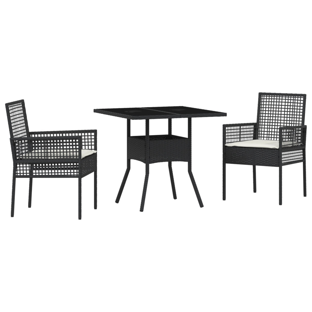 Set da Pranzo da Giardino in 3 Pezzi Rattan Nero