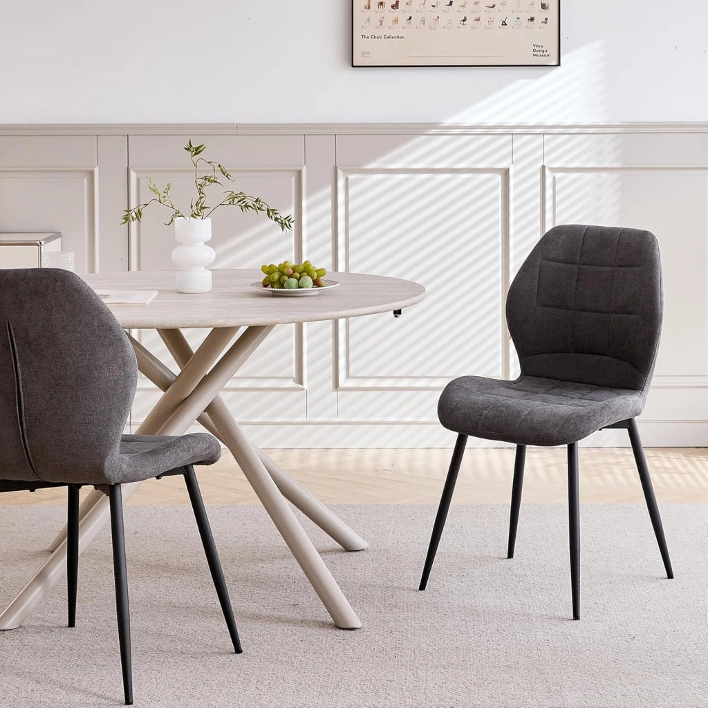 GrandCA HOME Set tavolo e sedie da pranzo nordico, tavolo da pranzo rotondo 115 * 115 * 73 cm e 4 sedie da cucina imbottite, adatto per cucina, sala da pranzo e soggiorno (Grigio)