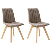 Set di 2 Sedie da Pranzo Tessuto tortora e Gambe in Legno Imbottitura verticale Schienale curvo