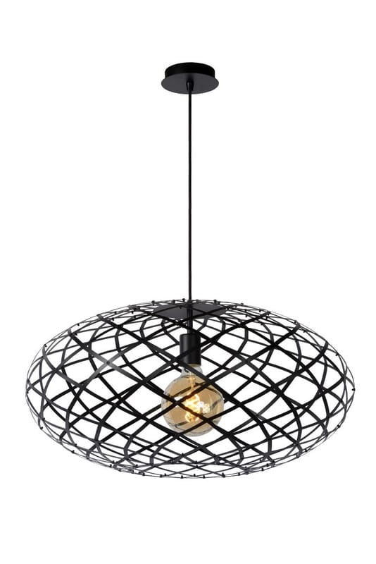 Lampada a sospensione Lucide Wolfram nera metallo Ø65 E27