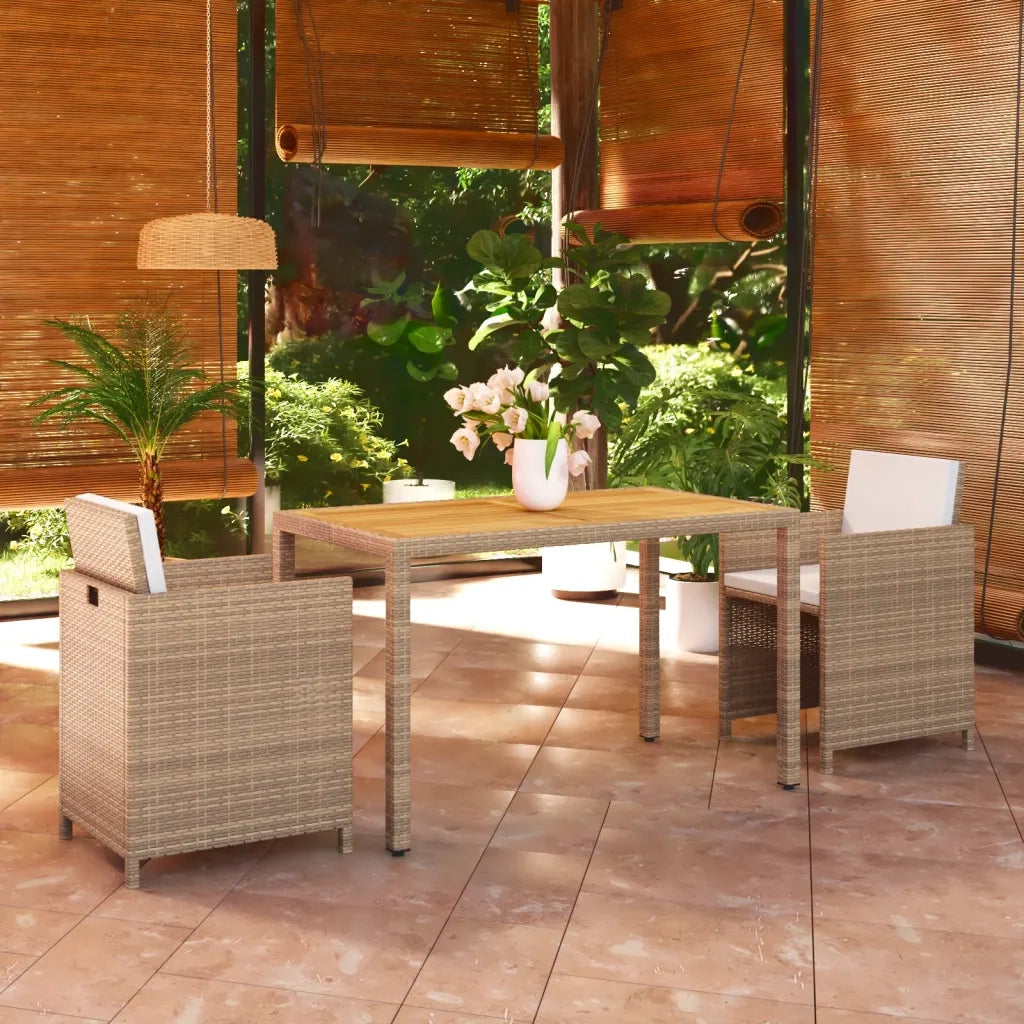 Set da Pranzo da Giardino 3 pz con Cuscini in Polyrattan Beige 3095502