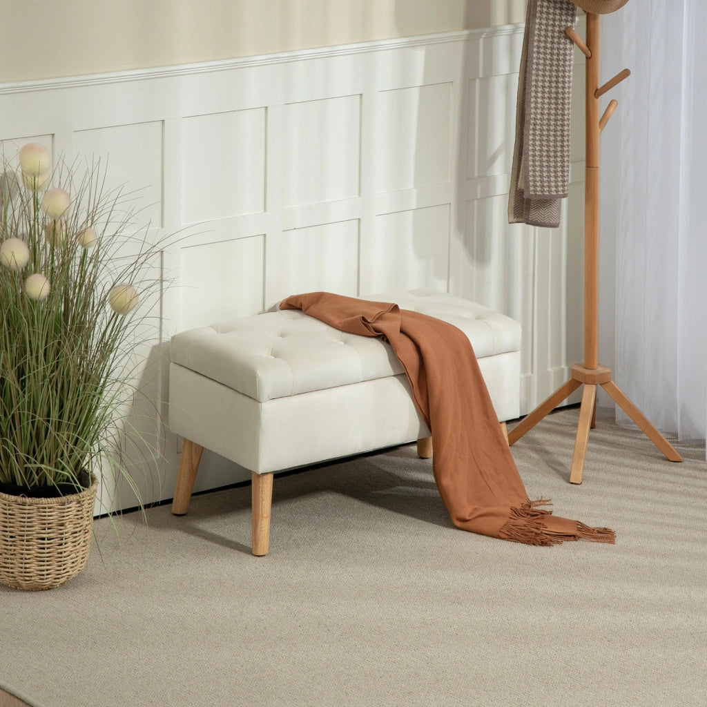 Cassa cassettiera in tessuto velluto con gambe in legno ¨C Zephmum ¨C Crema 80x35x42 cm
