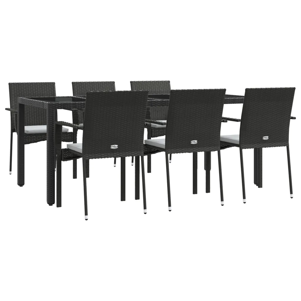 Set da Pranzo da Giardino 7 pz Nero con Cuscini in Polyrattan 3184979
