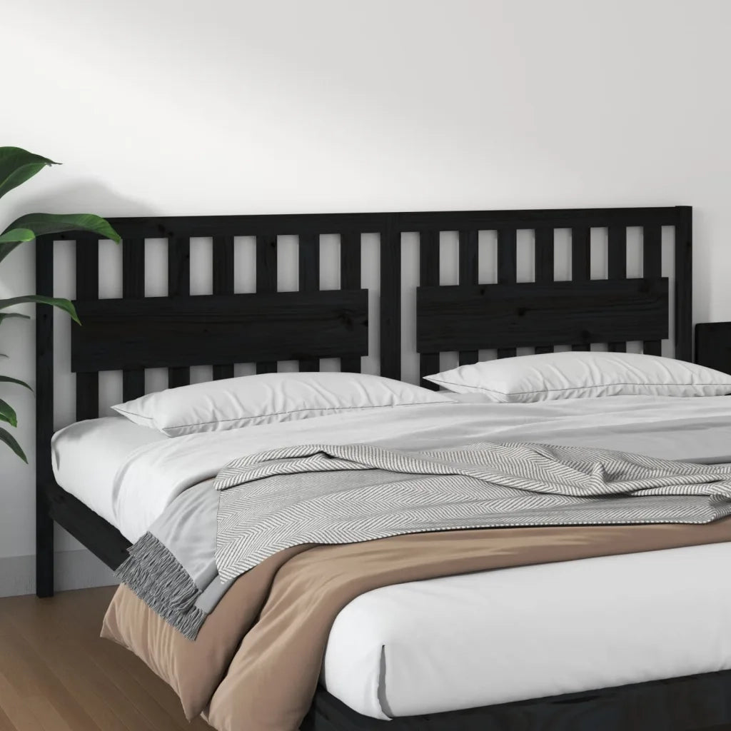 Testiera per Letto-Testata-Testiera Decorativa Nera 205,5x4x100cm in Legno Massello di Pino 382861
