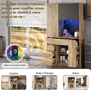 Buffet con LED e ripiani regolabili, 185x105x40 cm, con presa integrata e porta cavi laterale