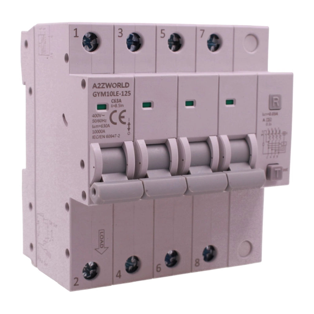 RCBO Interruttore Magnetotermico Differenziale Tipo A Curva C 4P Veri 5M 10kA 30mA, AC 400V IP20, GYM10LE-125, Disponibili 63A 80A 100A (C63A)