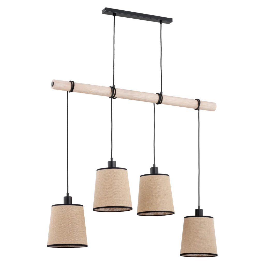 Lampada sospesa rustica trave legno beige 4xE27 Alfa