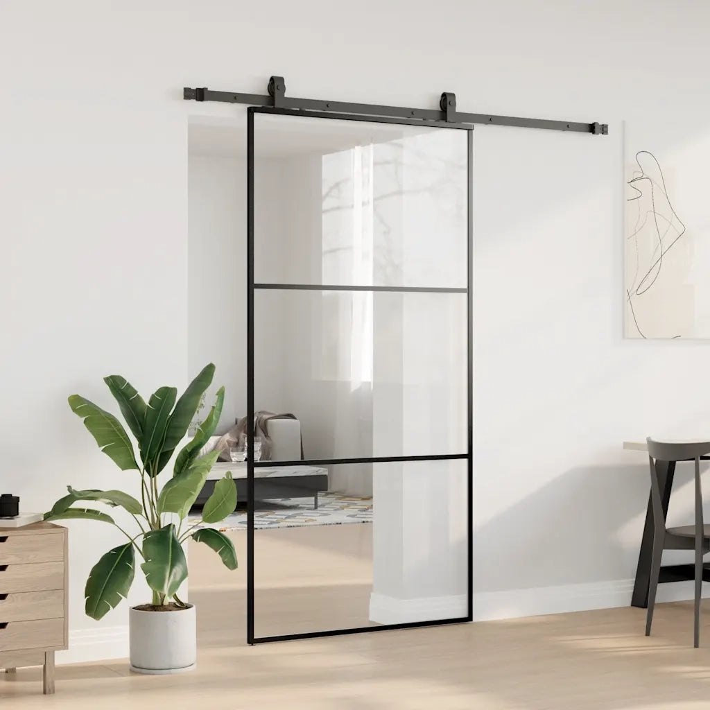 Porta Scorrevole con Ferramenta Nera 102x205 cm in Vetro ESG 3375843