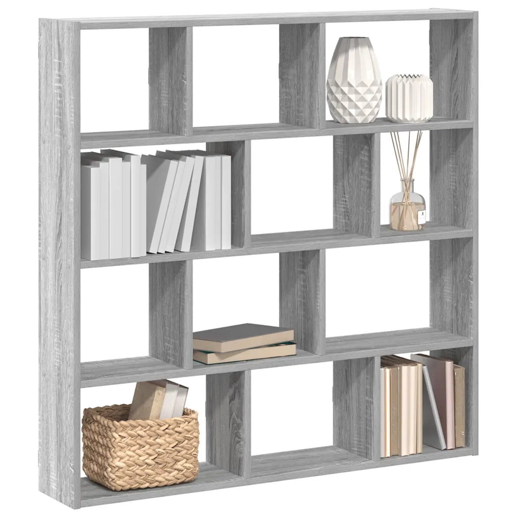 Mensola a Cubo da Muro 12 Scomparti in Truciolato Sonoma Grigio 860009