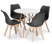 Set da tavolo rotondo bianco VALORA KOVA da 80 cm con 4 sedie RIXK nere