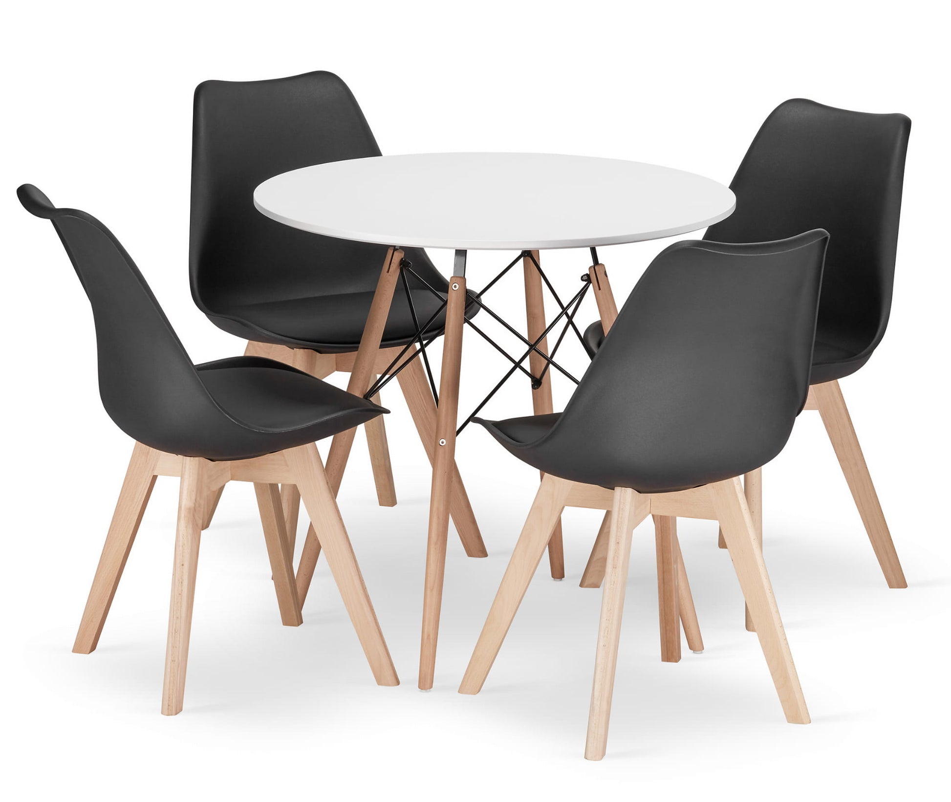 Set da tavolo rotondo bianco VALORA KOVA da 80 cm con 4 sedie RIXK nere