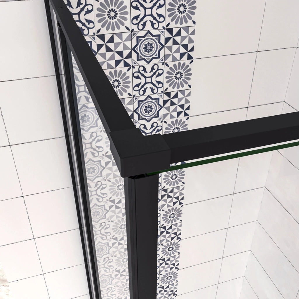 Box Doccia Angolare 90x100 cm H.185 cm Doppia Porta Battente in Vetro Temperato Trasparente Anticalcare 6 mm Profilo Nero Opaco
