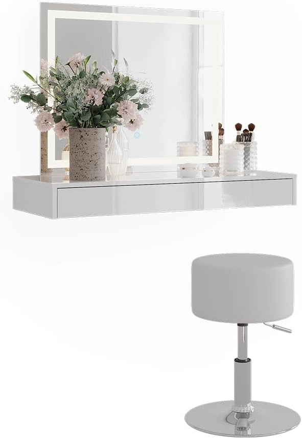Tavolo da toeletta Sherry, Bianco, 100 cm 3 parti, con specchio fisso integrato per l’uso quotidiano