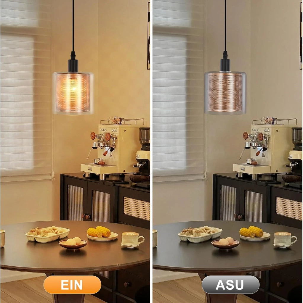 Lampada a sospensione ZMH vintage con 1 fiamma in vetro dorato spina E14 e interruttore cavo in metallo da 4,5m