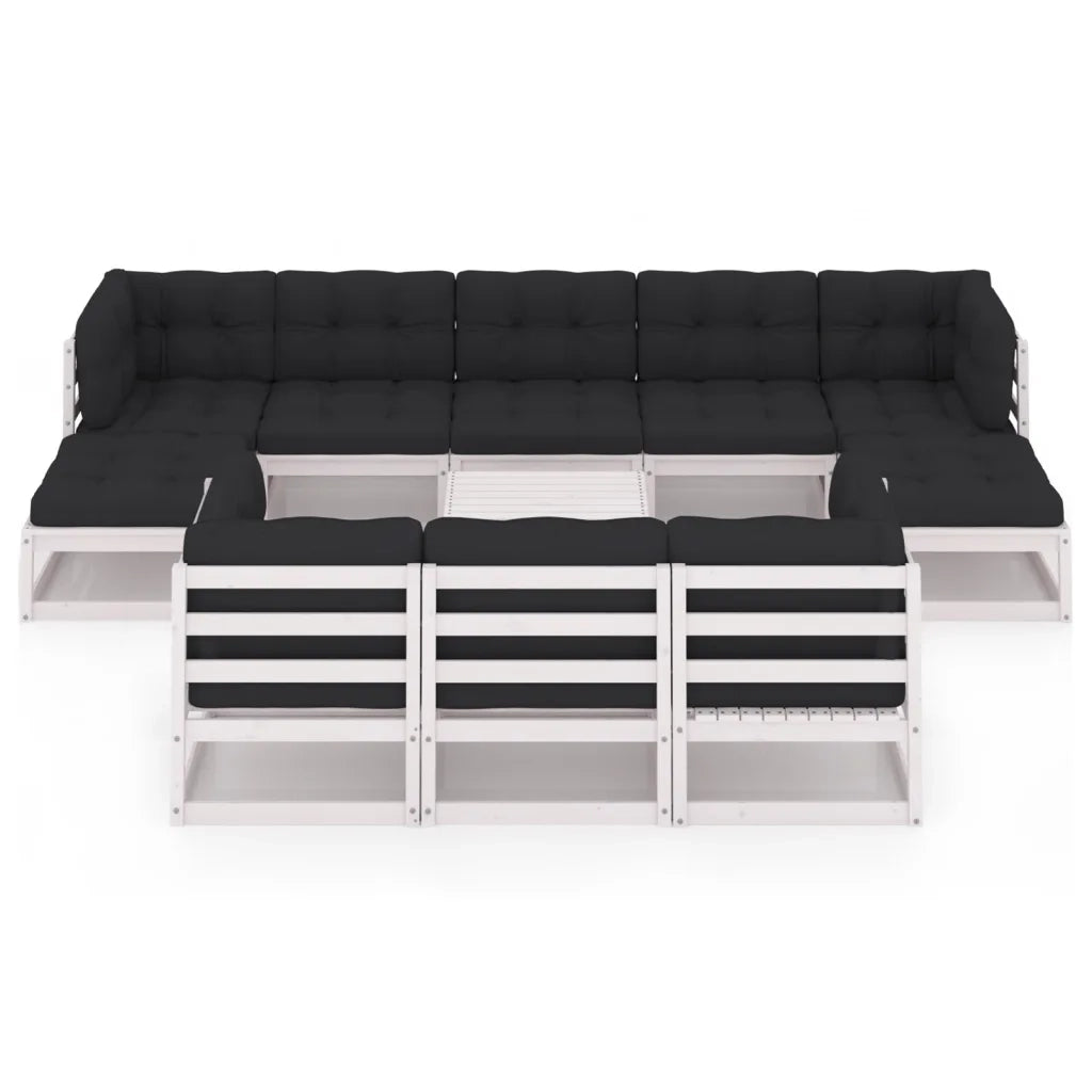 Set Divani da Giardino 11 pz Cuscini Bianchi Massello di Pino 3077170