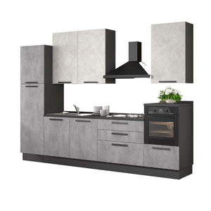 Cucina Sinki reversibile 330x216/240 H con cassa colore antracite basi ossido e pensili spatolato con lavastoviglie