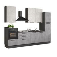 Cucina Sinki reversibile 330x216/240 H con cassa colore antracite basi ossido e pensili spatolato con lavastoviglie
