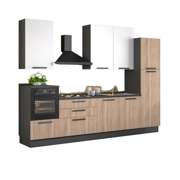 Cucina Sinki reversibile 330x216/240 H con cassa colore antracite basi gordon e pensili bianco con lavastoviglie