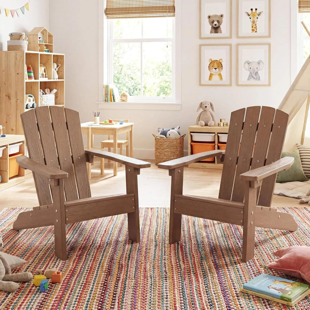 Sedia Adirondack per Bambini, Poltrona da Giardino in Plastica Resistente alle Intemperie con Schienale a Doghe Inclinato, Sedia Adirondack per Patio e Balcone, Portata 75 kg (Marrone)