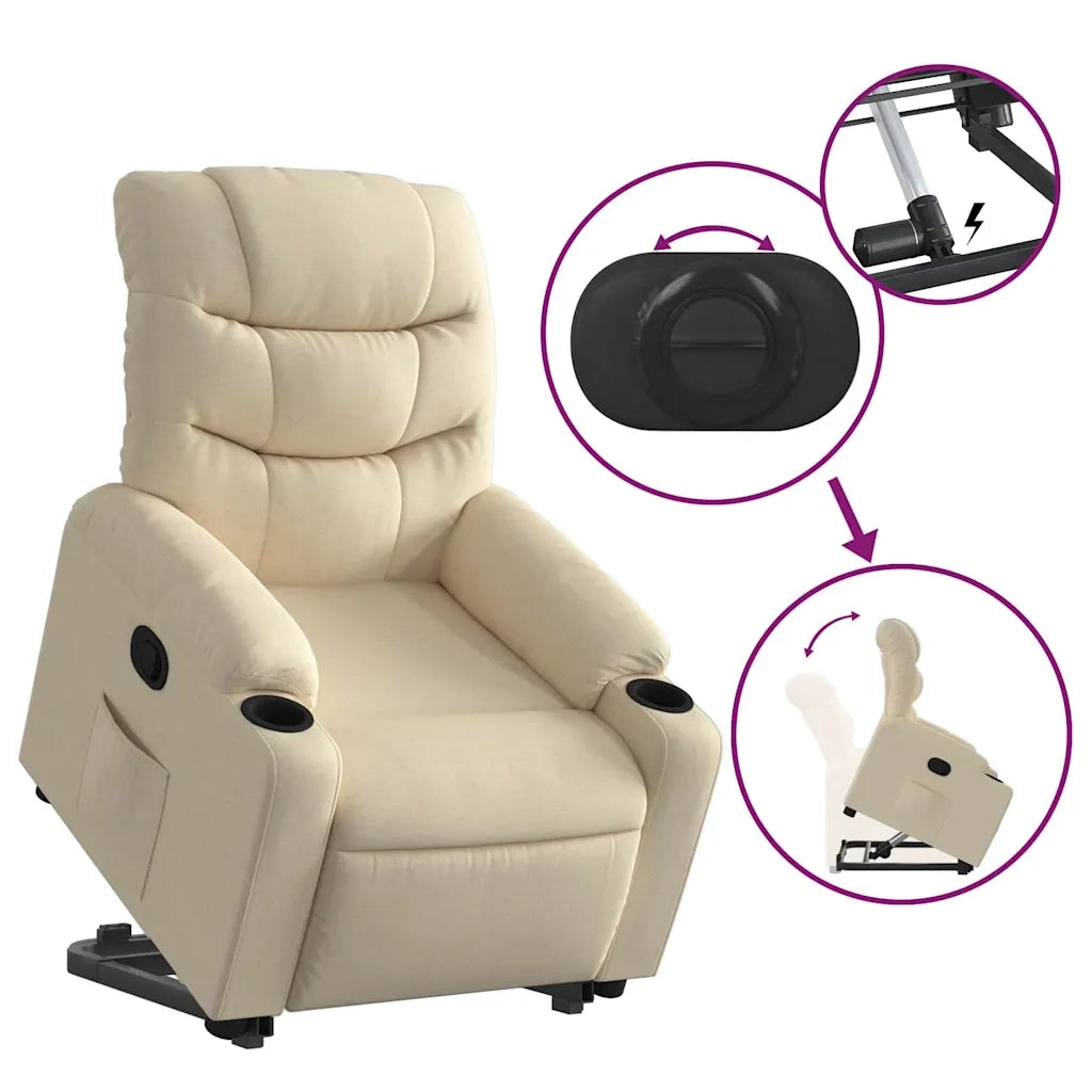 Poltrona | Sedia Relax Alzapersona Reclinabile Crema in Tessuto