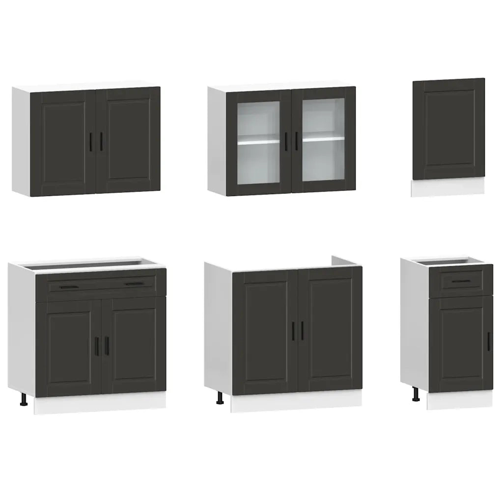 Set Mobili da Cucina 7 pz Porto Neri Legno Multistrato 3314752