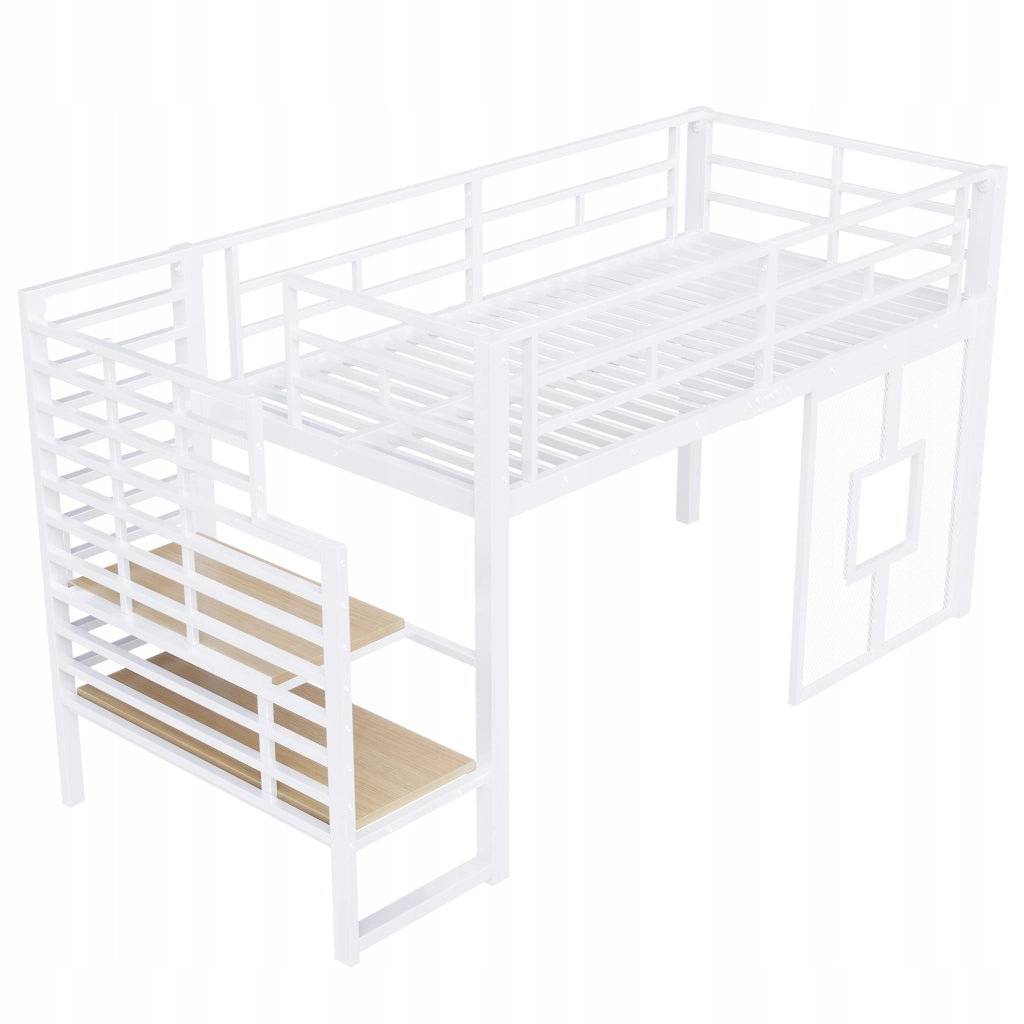 Letto a castello in metallo 90x200 - Xylo - Illuminazione LED, bianco