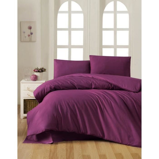 Completo letto - 1 copripiumino 220 x 240 cm + 2 federe 60 x 60 cm - 100% cotone rinforzato - Viola