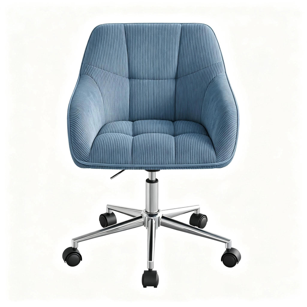 SEDIA UFFICIO girevole ergonomica blu in corduroy e metallo