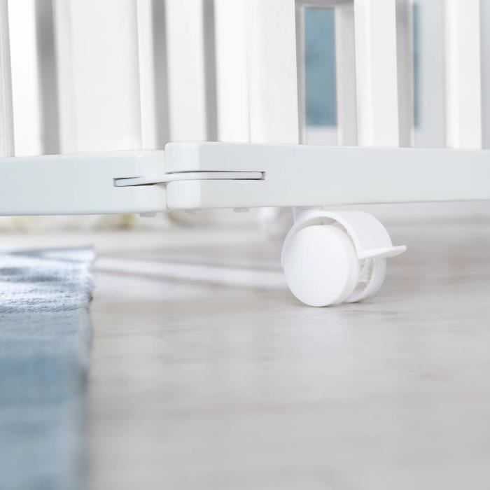 Box pieghevole per bambini - ROBA - LITTLE STARS - 75 x 100 cm - Altezza regolabile - 4 ruote frenate - Legno laccato bianco - Motivo a stelle