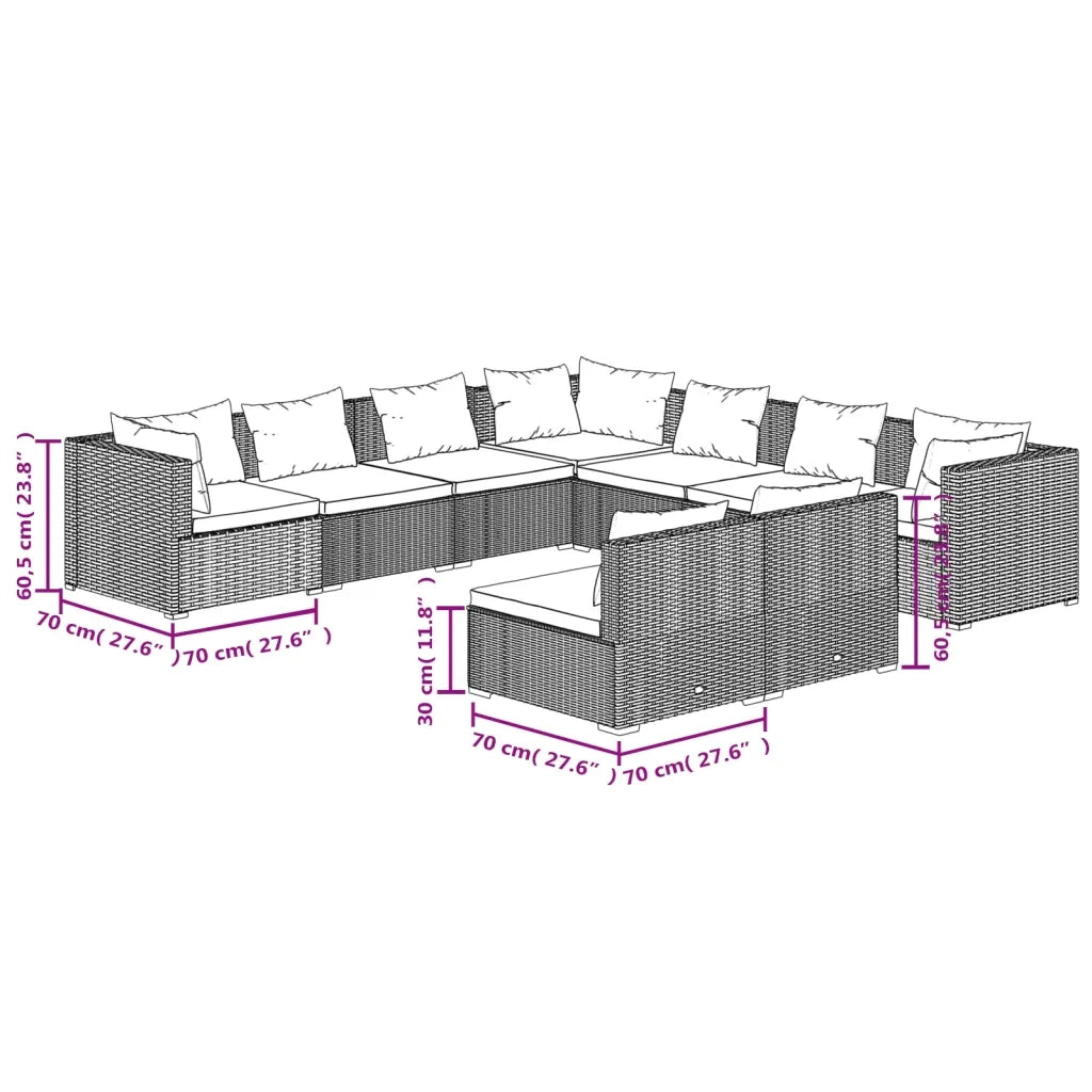 Set Divani da Giardino 9 pz con Cuscini in Polyrattan Marrone 3102419