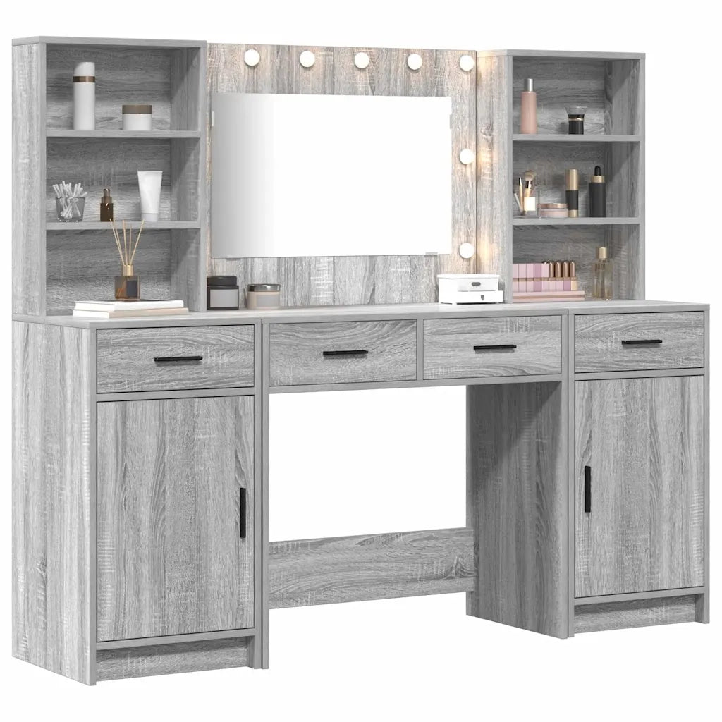 Set da tavolo da trucco con LED con porta 3 pcs Grigio Sonoma 3334286