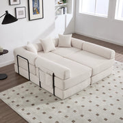 Divano modulare 270x180x64 cm con funzione letto e tasca laterale in corduroy beige