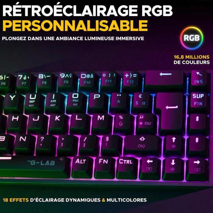 Tastiera da gioco a tripla modalità - The G-Lab - KEYZ TITAN - Meccanica (interruttore rosso) - Wireless - RGB