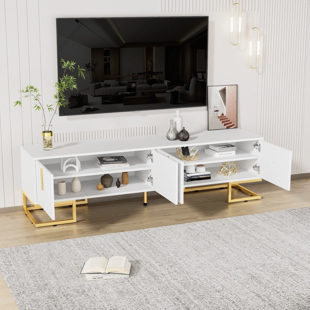 Mobile TV con 4 Ante e Ripiani Integrati; Cerniere Ammortizzate; Piedini Regolabili; in Pannello Truciolare; Bianco; 170??40??45;5 cm