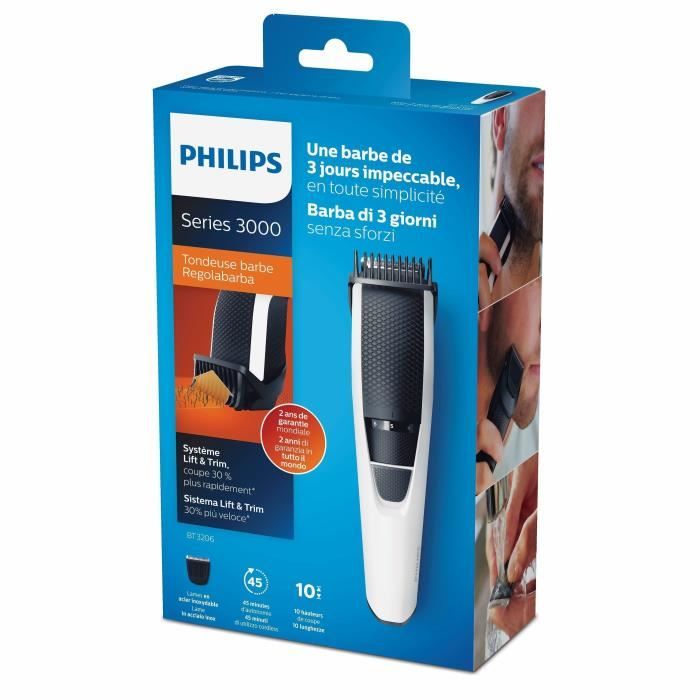 PHILIPS BT3206/14 Tagliacapelli e barba - Serie 3000 - 10 altezze di taglio - bianco